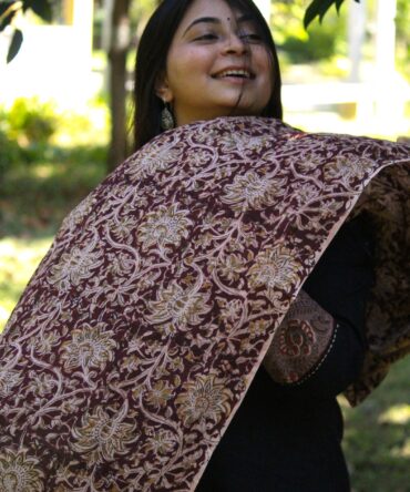 Handblock Kalamkari Stole: Maroon