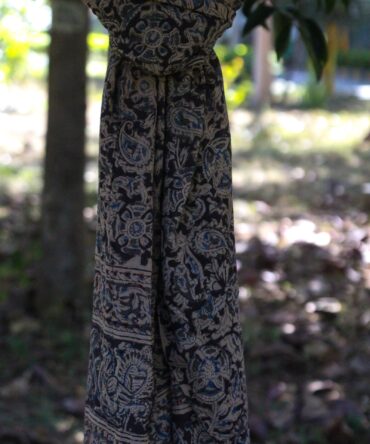 Handblock Kalamkari Stole: Blue